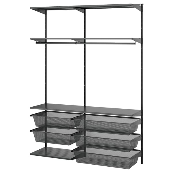 BOAXEL wardrobe combination, anthracite/metal, 145x40x201 cm