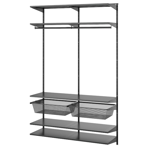 BOAXEL - Wardrobe combination, anthracite/metal, 125x40x201 cm