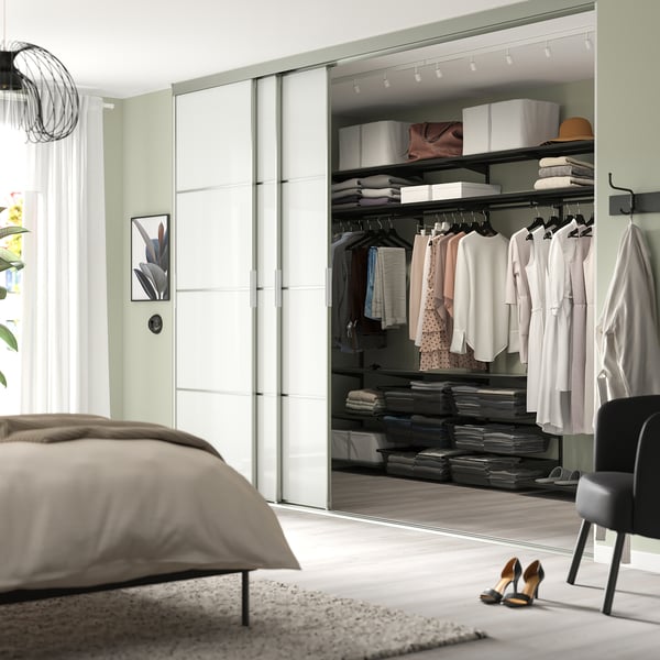 BOAXEL wardrobe combination, anthracite/metal, 245x40x201 cm