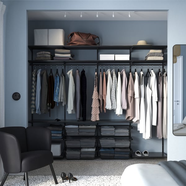 BOAXEL - BOAXEL Wardrobe combination, anthracite/metal, 245x40x201 cm