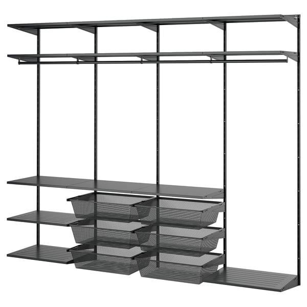 BOAXEL wardrobe combination, anthracite/metal, 245x40x201 cm