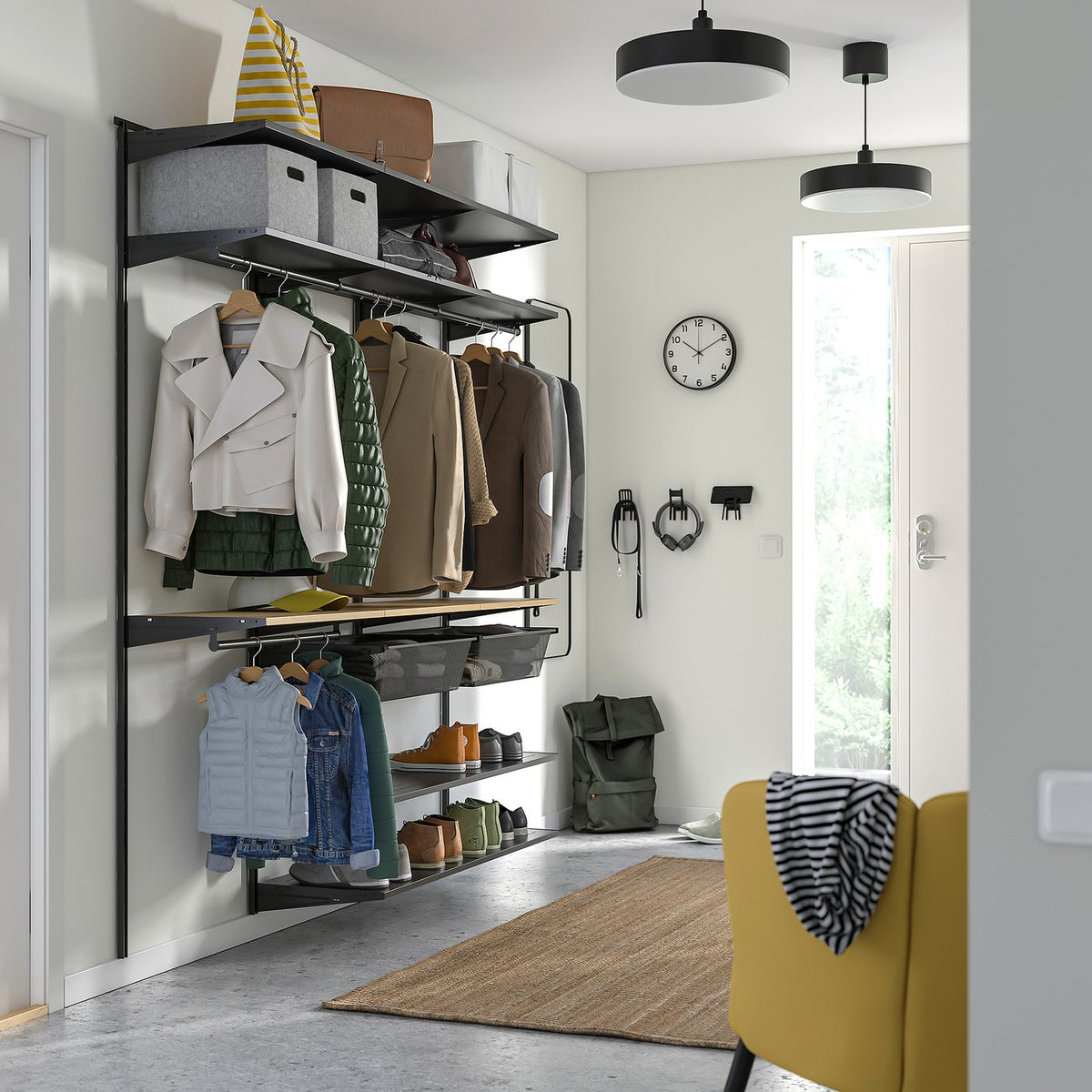 BOAXEL wardrobe combination, anthracite/oak, 182x40x201 cm