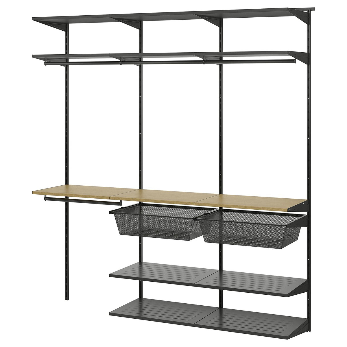 BOAXEL wardrobe combination, anthracite/oak, 182x40x201 cm