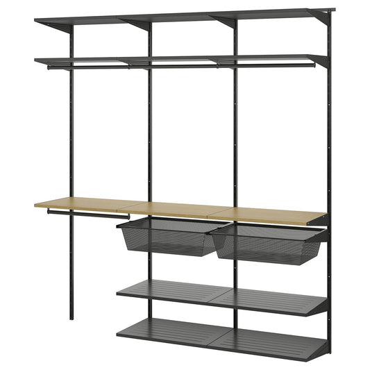 BOAXEL wardrobe combination, anthracite/oak, 182x40x201 cm