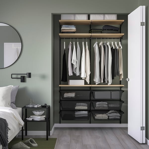 BOAXEL wardrobe combination, anthracite/oak, 125x40x201 cm