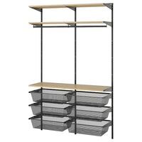BOAXEL wardrobe combination, anthracite/oak, 125x40x201 cm
