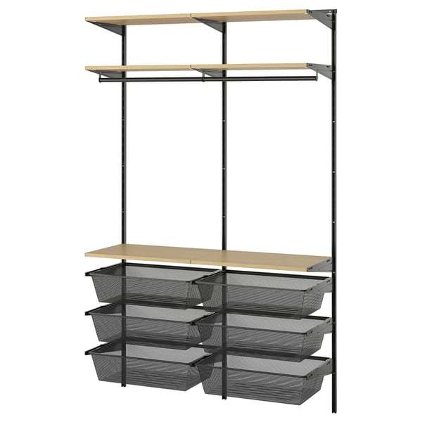 BOAXEL wardrobe combination, anthracite/oak, 125x40x201 cm