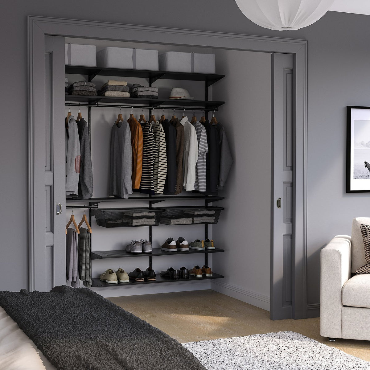 BOAXEL wardrobe combination, anthracite, 182x40x201 cm