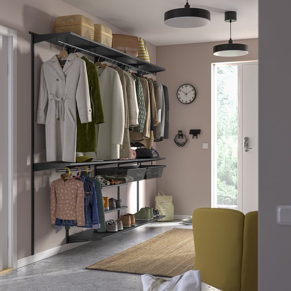 BOAXEL wardrobe combination, anthracite, 245x40x201 cm