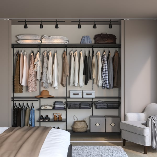 BOAXEL wardrobe combination, anthracite, 245x40x201 cm