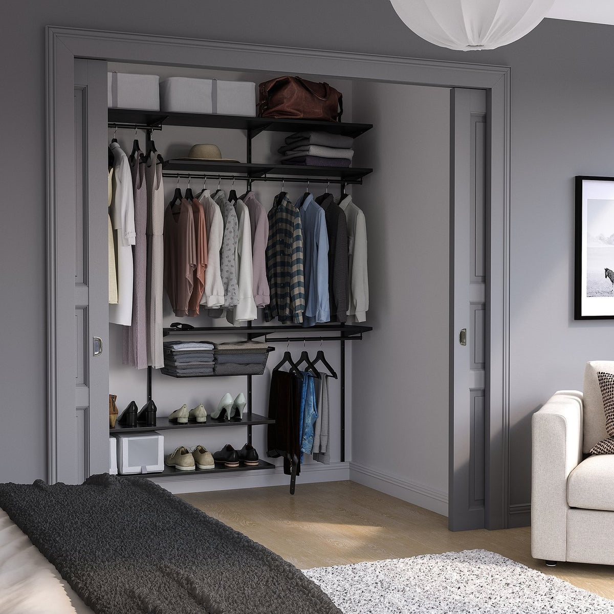 BOAXEL wardrobe combination, anthracite, 182x40x201 cm