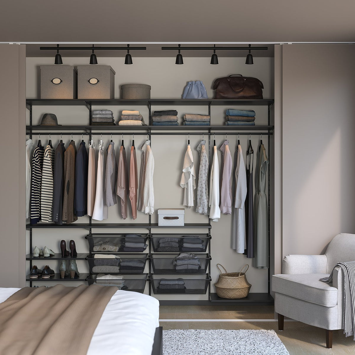 BOAXEL wardrobe combination, anthracite, 245x40x201 cm