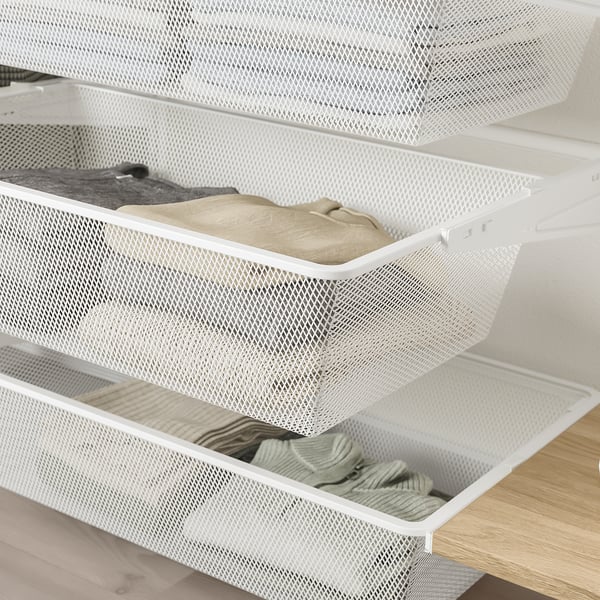 BOAXEL wardrobe combination, white/oak, 245x40x201 cm