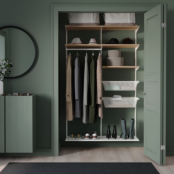BOAXEL wardrobe combination, white/oak, 125x40x201 cm