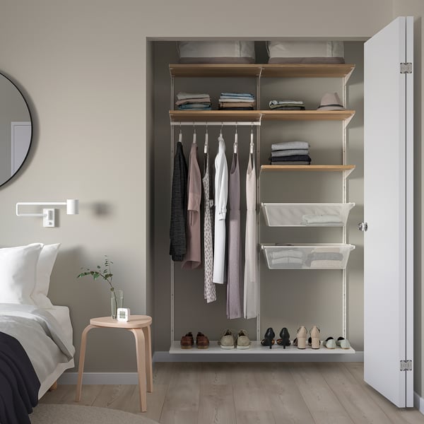 BOAXEL wardrobe combination, white/oak, 125x40x201 cm
