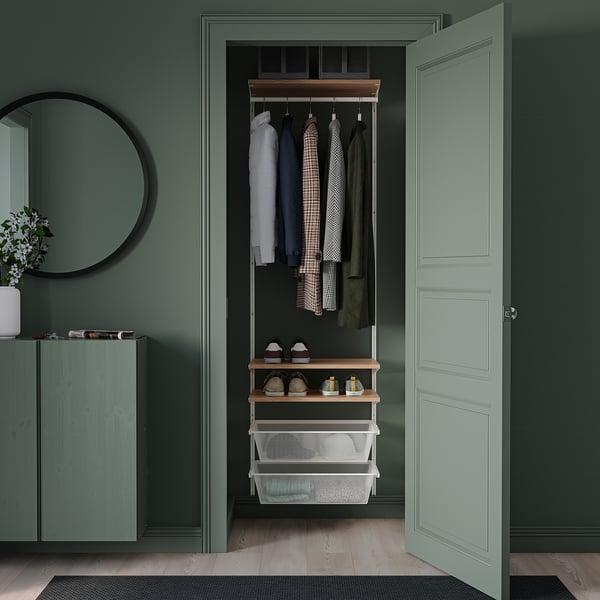BOAXEL wardrobe combination, white/oak, 62x40x201 cm