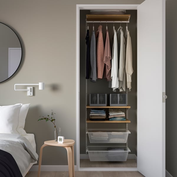 BOAXEL wardrobe combination, white/oak, 62x40x201 cm