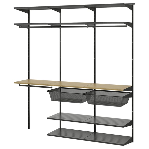 BOAXEL - BOAXEL Wardrobe combination, anthracite/oak, 187x40x201 cm