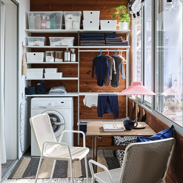 BOAXEL laundry combination, white/metal, 165x40x201 cm