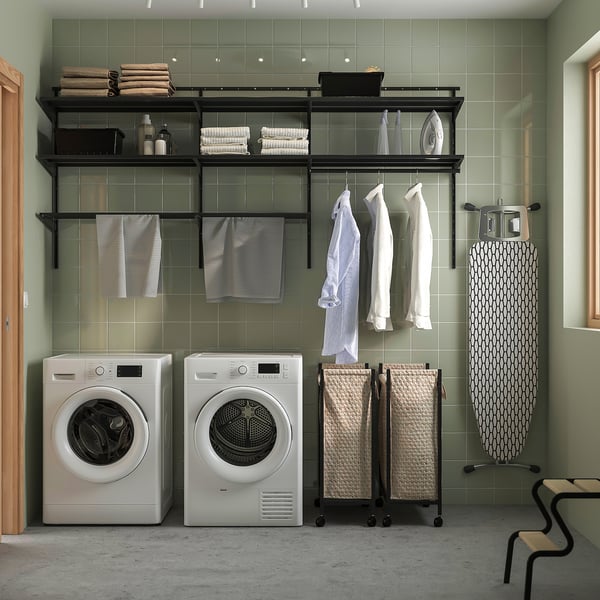 BOAXEL - BOAXEL Laundry combination, anthracite/metal, 227x40x101 cm