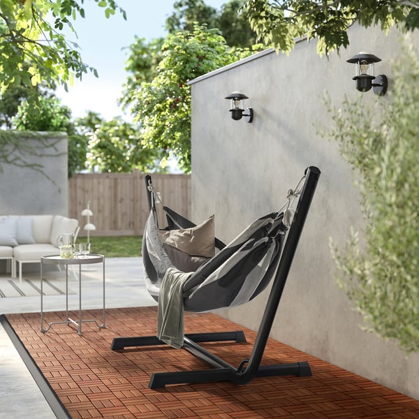 BOCKÖN / HAMNÖN hammock with stand, black/anthracite white, 308x100 cm