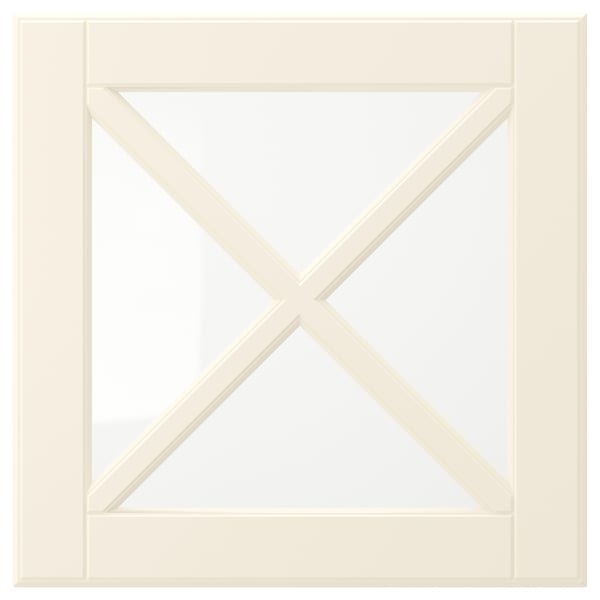 BODBYN glass door with crossbar, off-white, 40x40 cm
