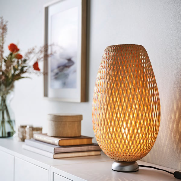 BÖJA table lamp, bamboo/handmade, 20 cm