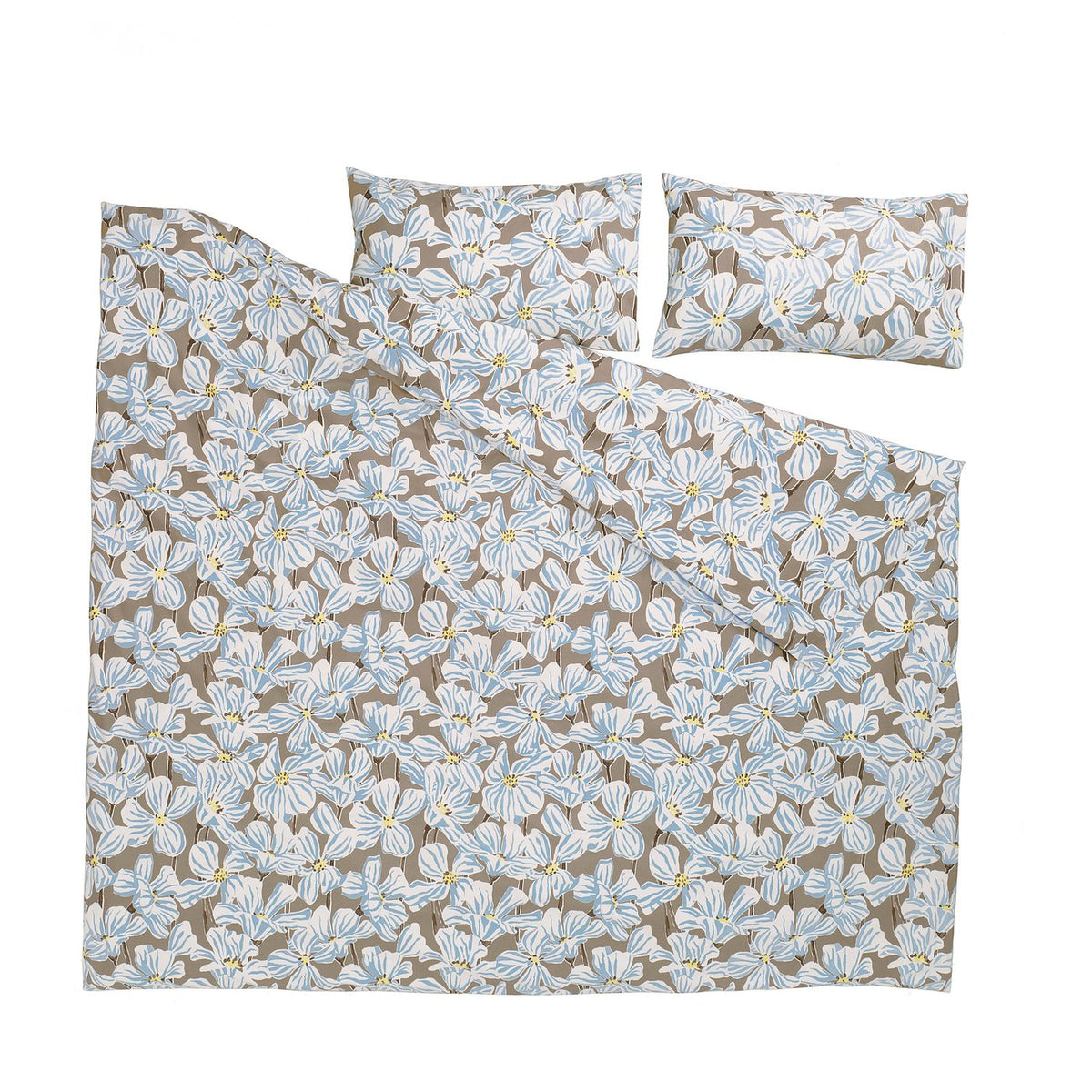 BÖNTRÄD duvet cover and 2 pillowcases, dark beige/floral pattern, 240x220/50x80 cm
