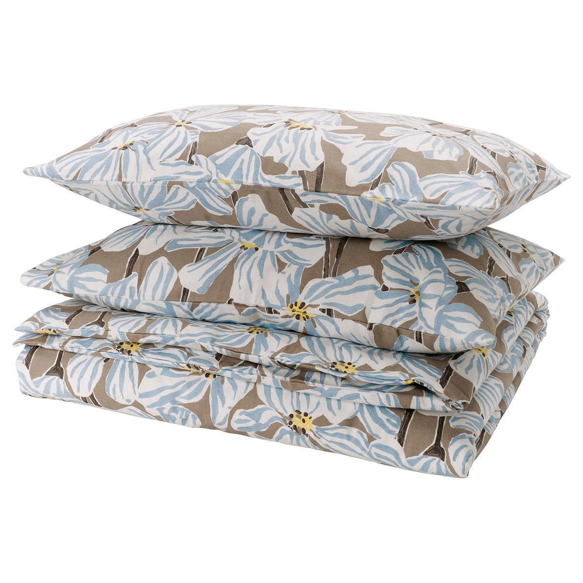 BÖNTRÄD duvet cover and 2 pillowcases, dark beige/floral pattern, 240x220/50x80 cm