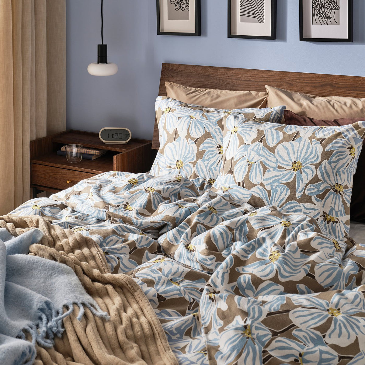 BÖNTRÄD duvet cover and 2 pillowcases, dark beige/floral pattern, 240x220/50x80 cm