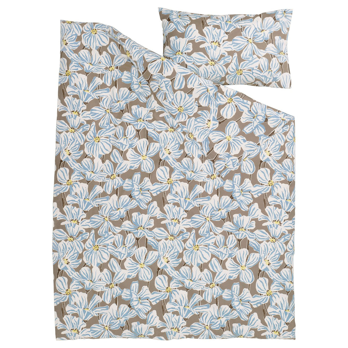 BÖNTRÄD duvet cover and pillowcase, dark beige/floral pattern, 150x200/50x80 cm