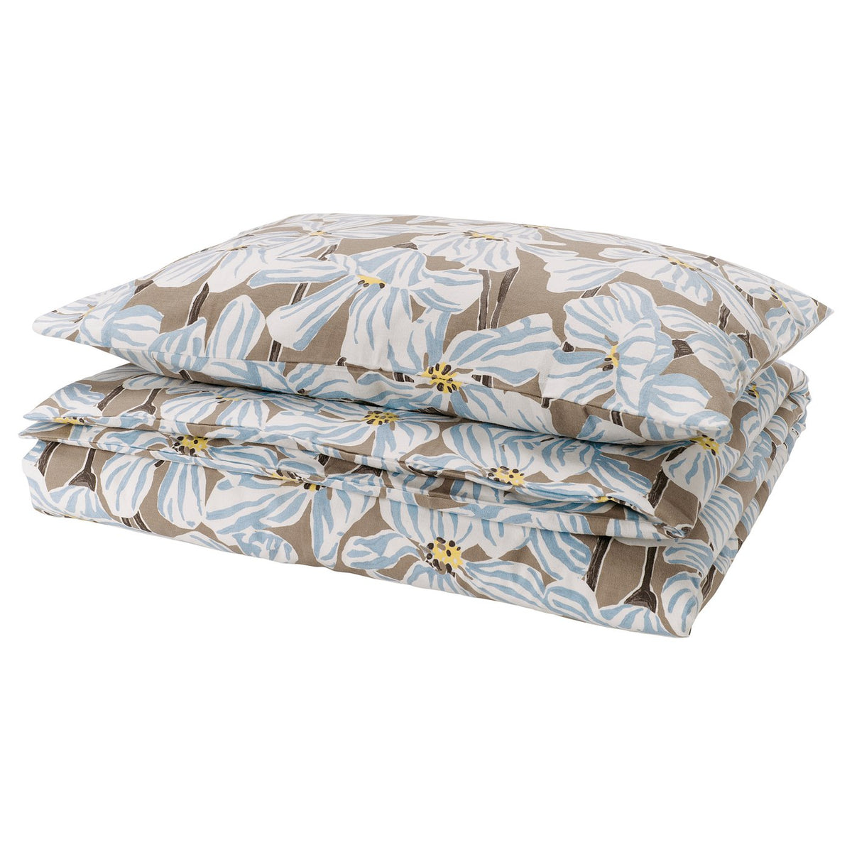 BÖNTRÄD duvet cover and pillowcase, dark beige/floral pattern, 150x200/50x80 cm