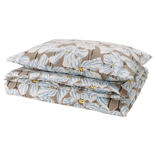BÖNTRÄD duvet cover and pillowcase, dark beige/floral pattern, 150x200/50x80 cm