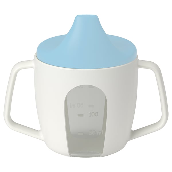 BÖRJA training beaker, white/blue