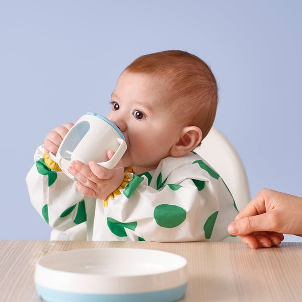 BÖRJA training beaker, white/blue
