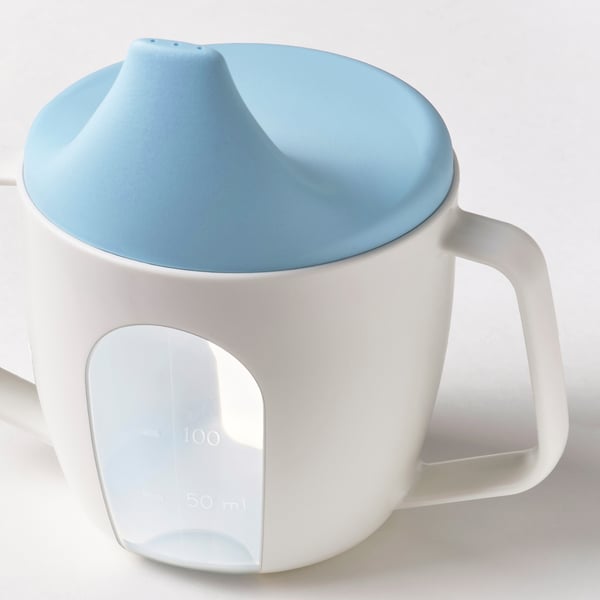 BÖRJA training beaker, white/blue