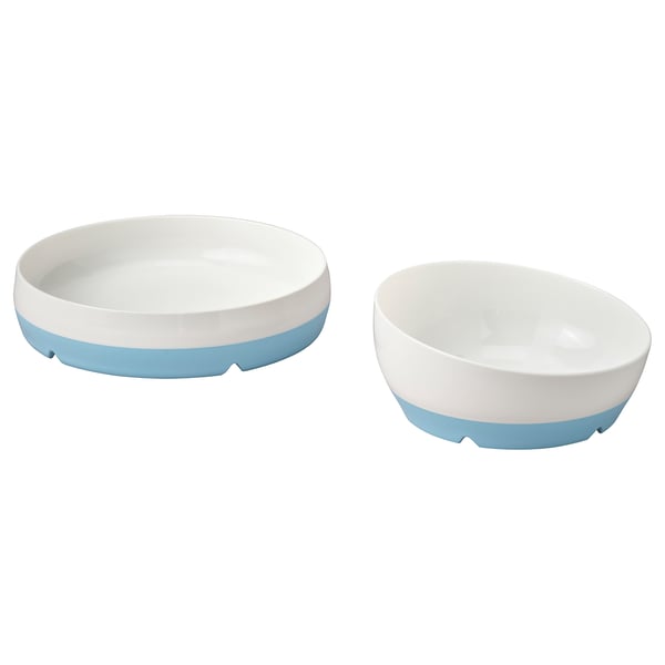 BÖRJA plate/bowl, white/blue