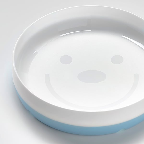 BÖRJA plate/bowl, white/blue