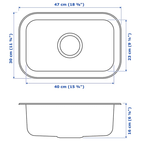 BOHOLMEN inset sink, 1 bowl, stainless steel, 47x30 cm