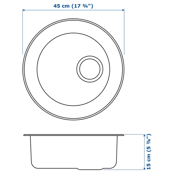 BOHOLMEN inset sink, 1 bowl, stainless steel, 45 cm