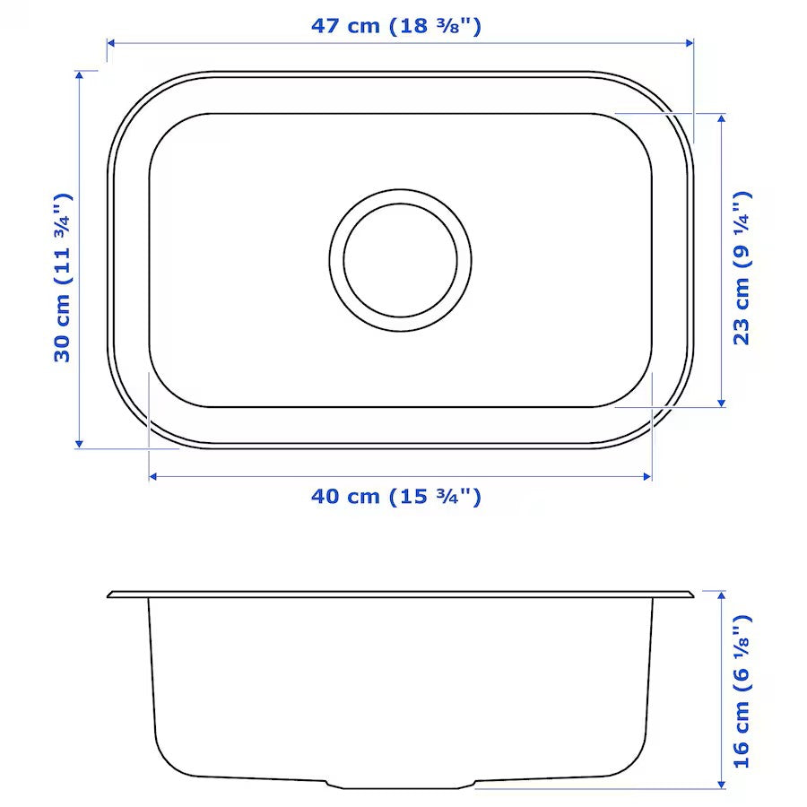 BOHOLMEN Single-bowl inset sink, stainless steel, 47x30 cm