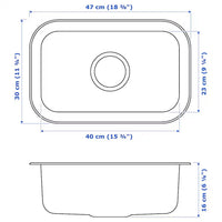 BOHOLMEN Single-bowl inset sink, stainless steel, 47x30 cm