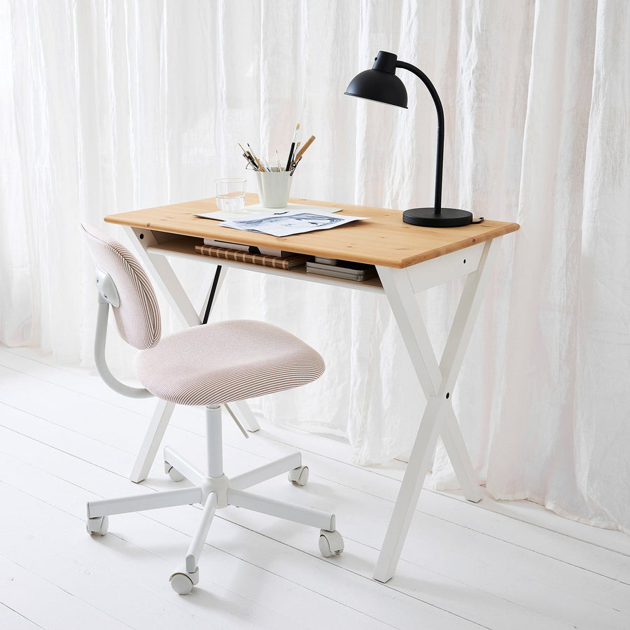 BOLLPOJKE / BLECKBERGET desk and chair, white/orange-brown, 85x93x53 cm