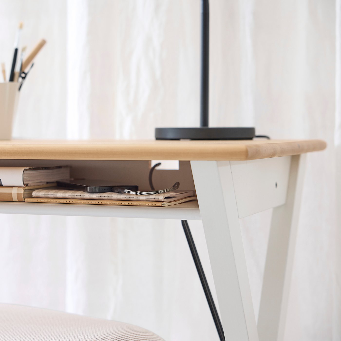 BOLLPOJKE desk, pine/white, 90x65x27 cm