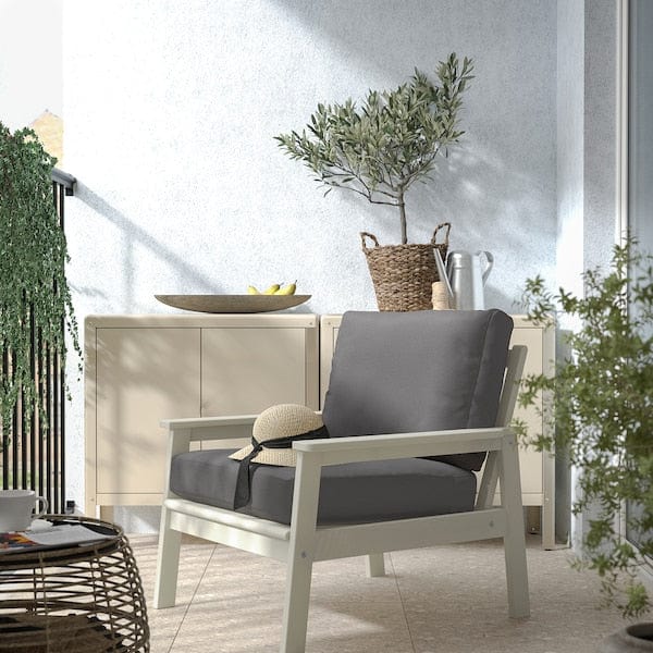 Ikea BONDHOLMEN - Garden armchair, white/beige/Frösön/Duvholmen dark gray