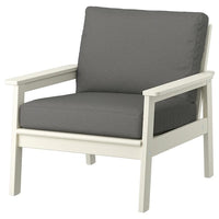 BONDHOLMEN armchair, outdoor, white/beige/Frösön/Duvholmen dark grey, 77x78x81 cm