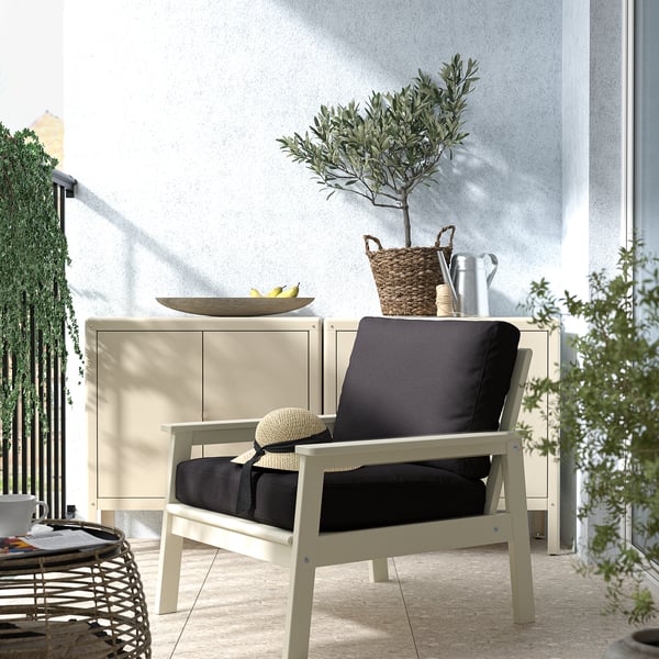 BONDHOLMEN - Garden armchair, white/beige/Järpön/Duvholmen anthracite