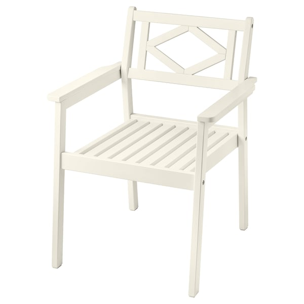 BONDHOLMEN chair with armrests, outdoor, white/beige, 63x83x62 cm