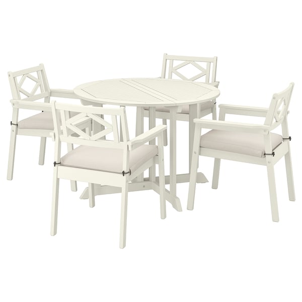BONDHOLMEN table+4 chairs w armrests, outdoor, white/beige/Frösön/Duvholmen beige
