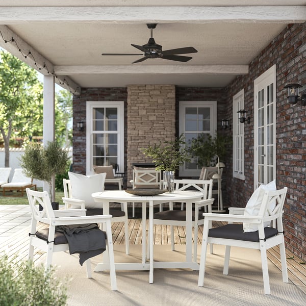 BONDHOLMEN - Table+4 chairs armrests, garden, white/beige/Frösön/Duvholmen dark grey